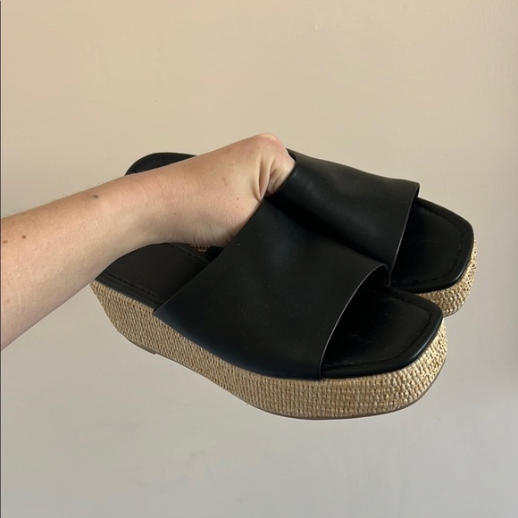 Black Platform Slide Sandals with Jute Wrap - Picture 1 of 6